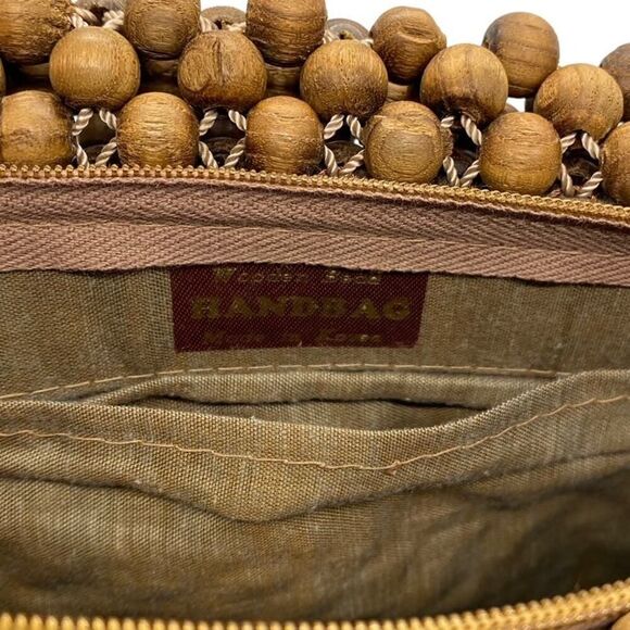 Vintage Wooden Beaded Clutch Small Fold Over Bag Purse Boho Bohemian Style - Picture 10 of 11